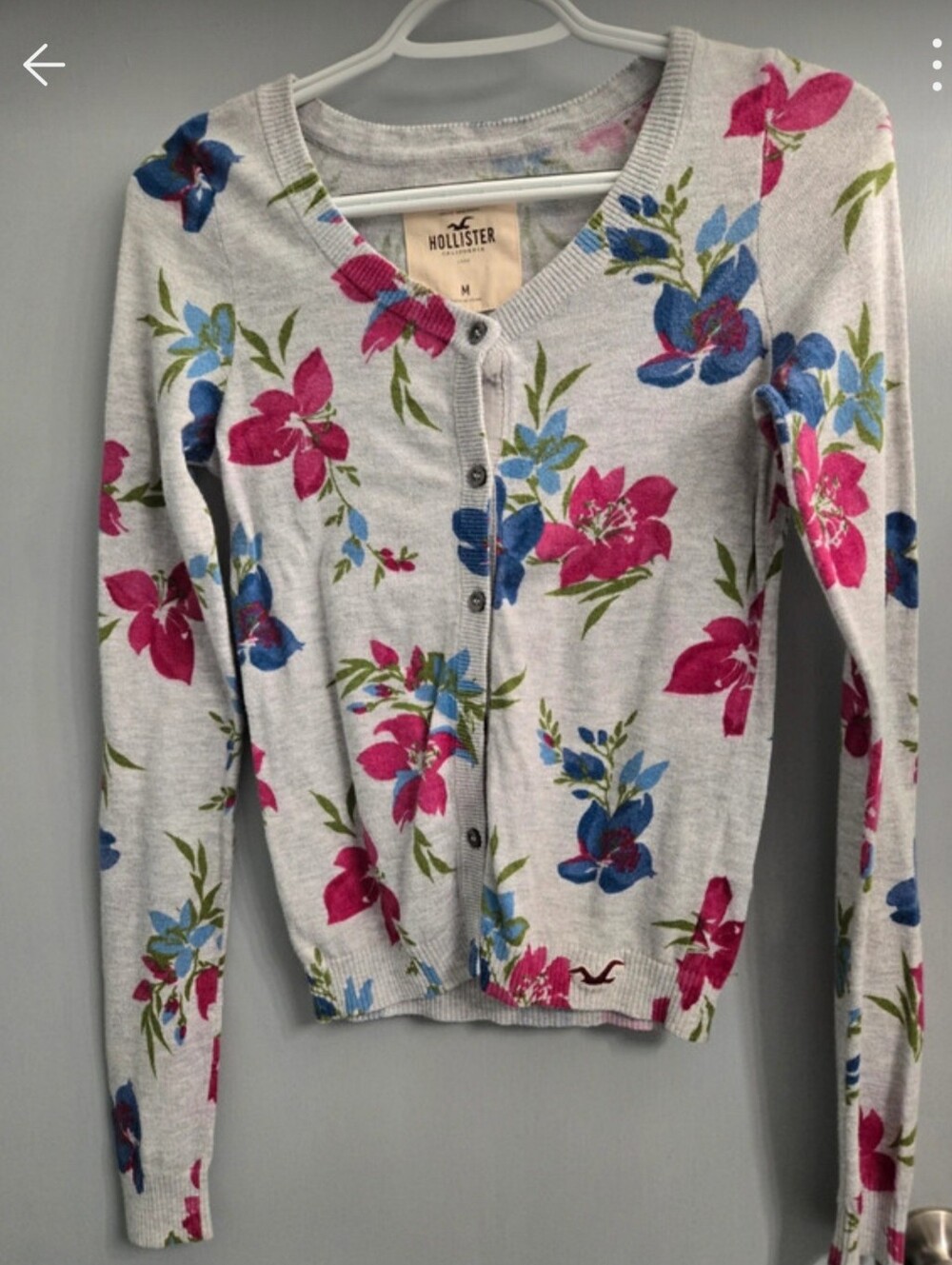 Floral Gray, Maroon And Blue Hollister Cardigan